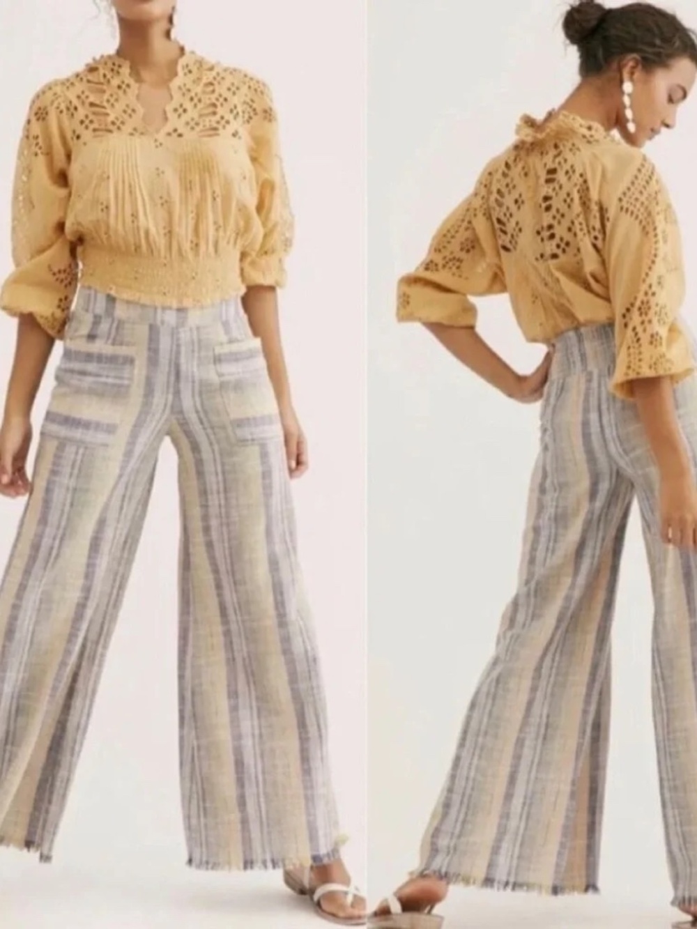 FREE PEOPLE Moonlight Linen Blend Pull-On Wide-Leg Pant Small